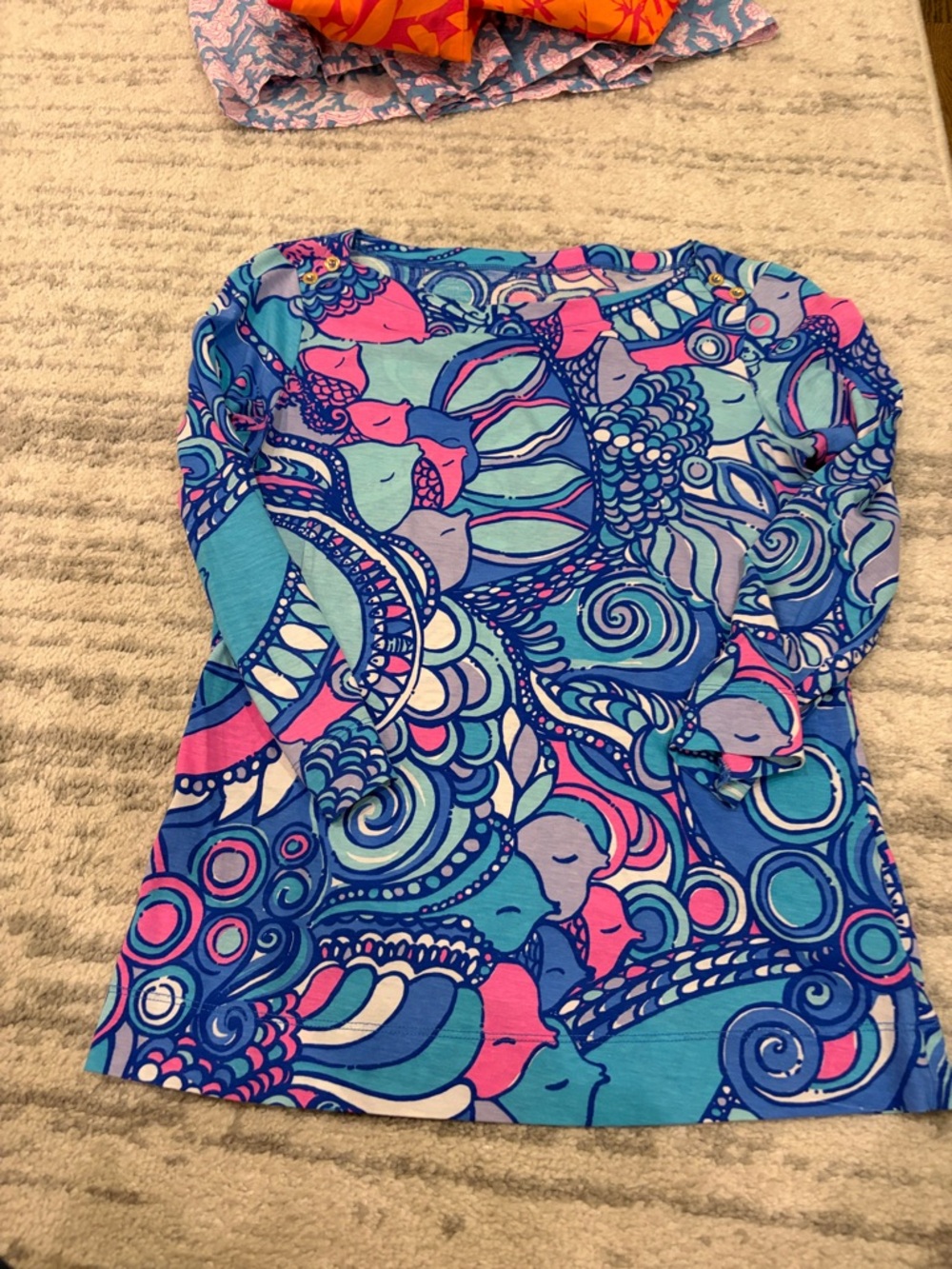 Lilly Pulitzer Blue & Pink Strapless Printed Top